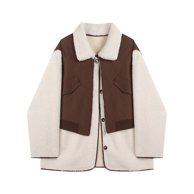 Chaqueta Suéter Bicolor de Lana de Cordero Suelta y Casual - Image 2