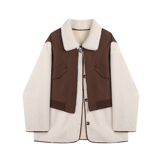 Chaqueta Suéter Bicolor de Lana de Cordero Suelta y Casual - Image 2