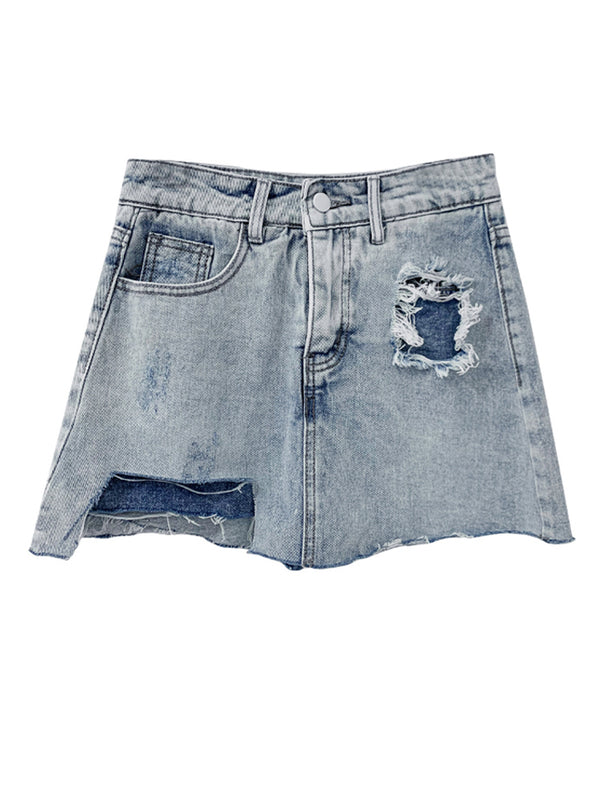 Falda Vaquera Asimétrica Talla Grande Verano Estilo Coreano - Image 3