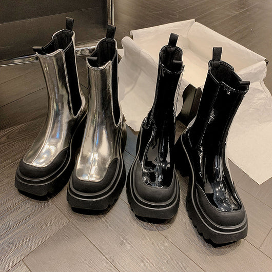 Botas Martin de Cuero Impermeable con Plataforma y Tacón Grueso para Otoño e Invierno