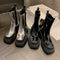Botas Martin de Cuero Impermeable con Plataforma y Tacón Grueso para Otoño e Invierno