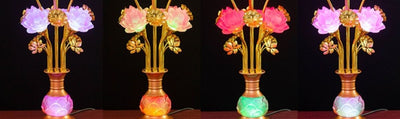 Linterna LED de Loto en Vidrio Coloreado para Altar Budista - Image 33