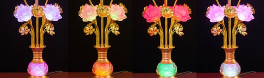 Linterna LED de Loto en Vidrio Coloreado para Altar Budista - Image 33