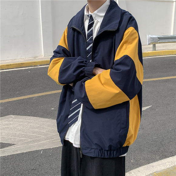 Chaqueta Suelta Estilo Coreano con Costuras Contrastantes Hong Kong - Unisex para Parejas