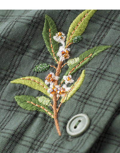Camisa Cuadriculada Bordada de Algodón Puro para Mujer - Corte Slim Manga Larga - Image 17