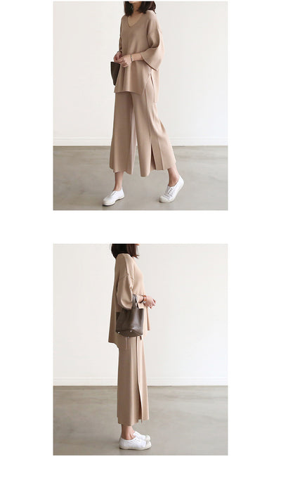 Conjunto Elegante: Blusa Escote V con Pantalón Palazzo de Pierna Ancha - Image 8
