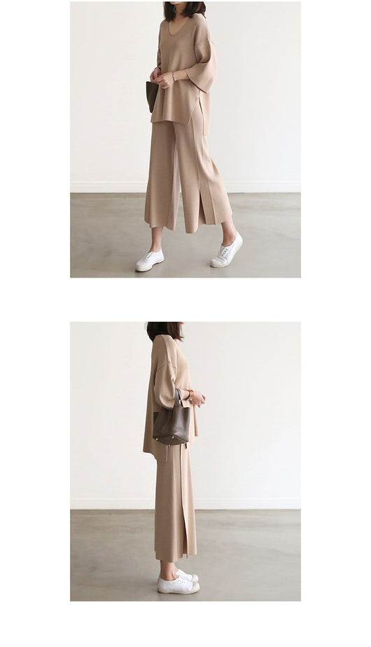 Conjunto Elegante: Blusa Escote V con Pantalón Palazzo de Pierna Ancha - Image 8