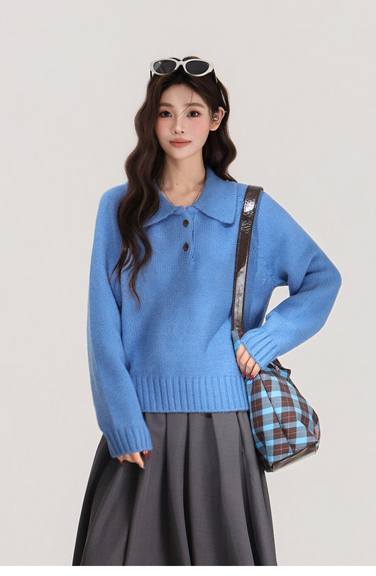 Suéter Tejido Azul con Solapa para Mujer - Image 15