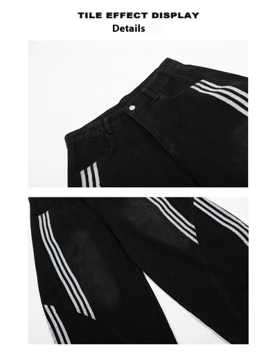 Pantalones Jeans Anchos Efecto Vintage con Costuras a Rayas para Mujer - Image 11