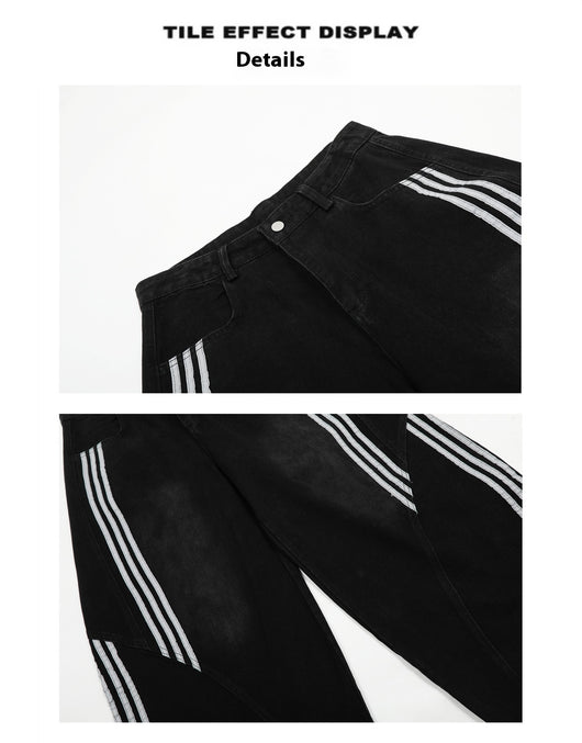 Pantalones Jeans Anchos Efecto Vintage con Costuras a Rayas para Mujer - Image 11