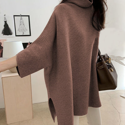 Suéter Cuello Alto Manga Murciélago Tejido Suelto para Mujer - Image 6