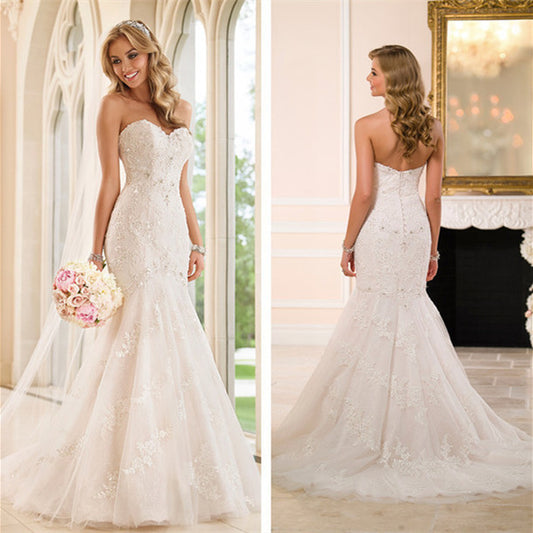 Vestido de Novia Corte Sirena con Encaje y Escote Tubo