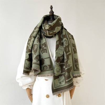 Bufanda de Cashmira Artificial Gato Crema - Estilo Coreano para Otoño e Invierno - Image 11