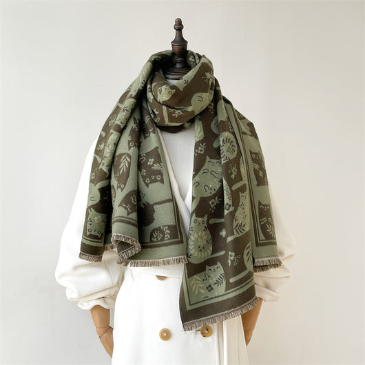 Bufanda de Cashmira Artificial Gato Crema - Estilo Coreano para Otoño e Invierno - Image 11