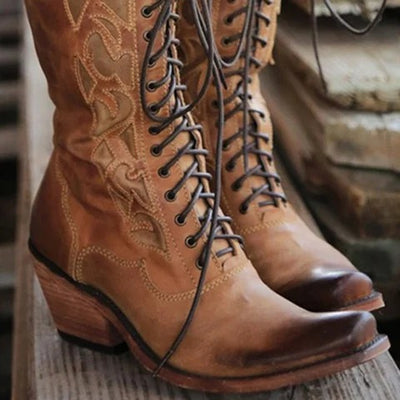 Botas Medianas de Caña con Encaje y Tacón Grueso para Mujer Tallas 40-43 - Image 8