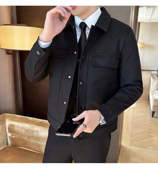 Blazer de Lana Corto para Hombre con Solapa Slim Fit Invierno - Image 6