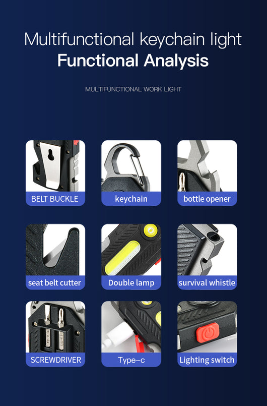 Linterna de Emergencia Multifuncional COB con Cargador y Llavero - Image 9