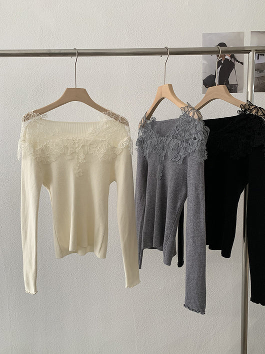 Suéter Tejido con Encaje Calado y Cuello en V para Mujer - Colección Otoño Invierno - Image 16