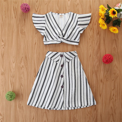 Vestido Mini Blanco a Rayas con Mangas Aleteo para Niñas - Image 10