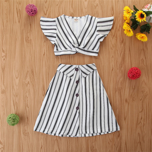 Vestido Mini Blanco a Rayas con Mangas Aleteo para Niñas - Image 10