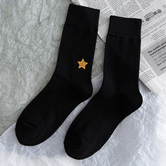 Calcetines JK Estilo Coreano Estrellas y Luna - Calcetines Altos de Color Puro - Image 2