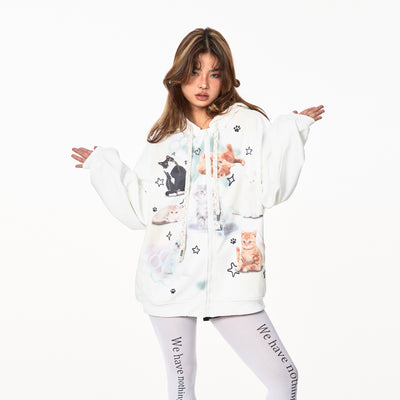 Sudadera con Capucha Retro Gato Adorable Estilo Americano - Image 15