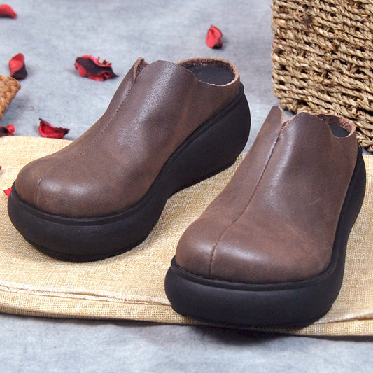 Sandalias Retro de Plataforma Mujer en Cuero
