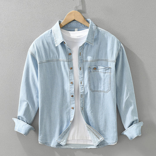 Camisa Denim Retro Estilo Japonés Manga Larga para Hombre