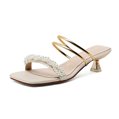 Sandalias Drag de Satén Francés con Perlas - Image 7