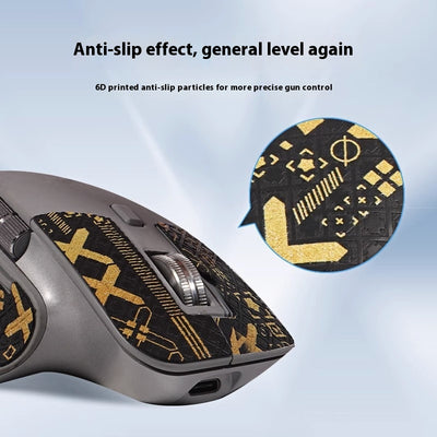 Red and black anti-slip sticker set with geometric and text patterns for Logitech MX Master 3s mouse. - Image 3
