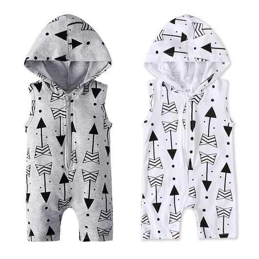 Enterizo Infantil Verano con Capucha, Estampado de Flechas Gris y Blanco - Image 17