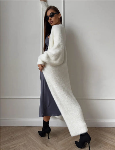 Cardigan de Imitación de Visón Blanco Suelto para Mujer - Image 6