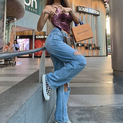 Jeans Rotos de Cintura Alta y Pierna Ancha para Mujer - Estilo Verano - Image 7