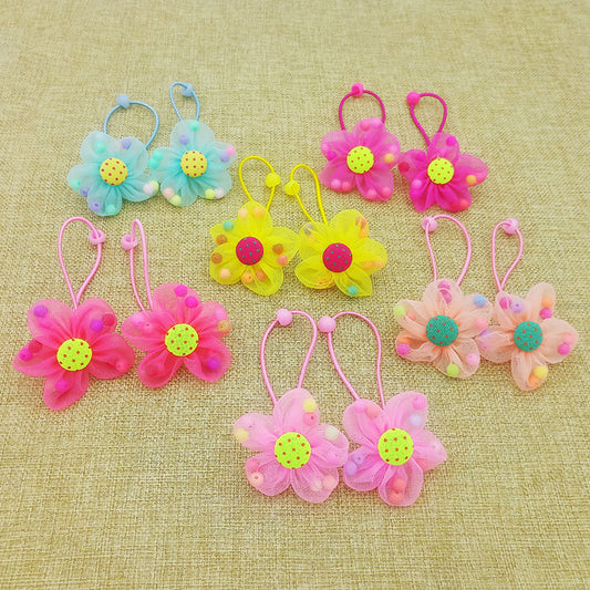 Hebillas de Flores en Chifón - Accesorios para el Cabello Infantil con Elástico