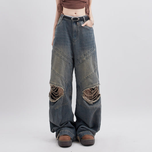 Pantalones Rectos Sueltos Rotos Estilo Retro para Mujer - Image 7