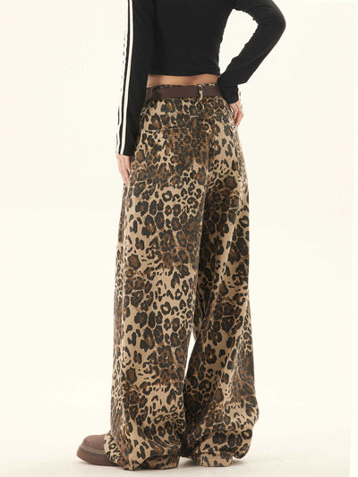 Pantalones Sueltos Talla Grande Estampado Leopardo Pierna Ancha Estilo Retro - Image 10