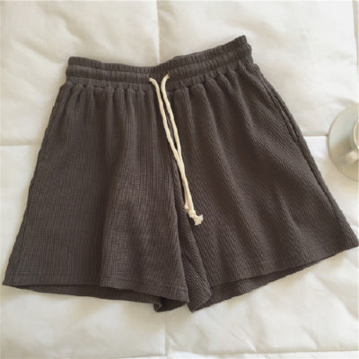 Shorts de Cintura Alta Tipo Waffle Algodón para Mujer - Pierna Ancha Estilo A-line - Image 4