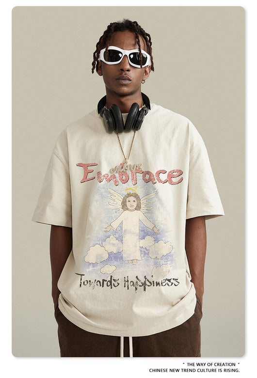 Camiseta Retro Suelta Estampada Manga Corta para Hombre - Image 11