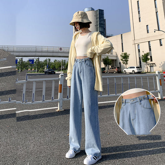 Jeans Rectos Anchos de Talle Alto para Verano