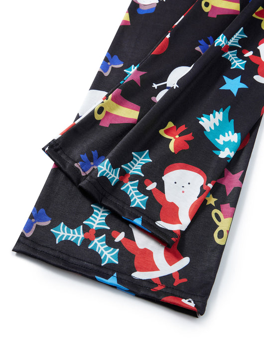 Man wearing a black and red long-sleeve Christmas pajama set with "Merry Christmas" graphic and Santa print pants. - Image 24