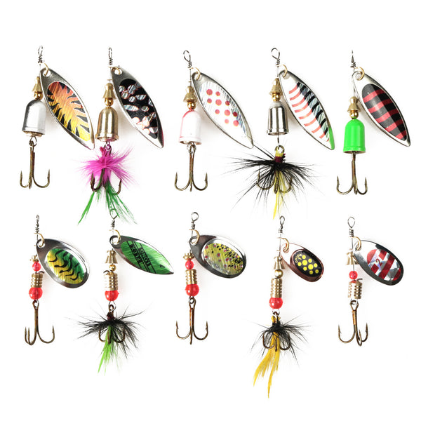 Set de 10 Señuelos con Lentejuelas Giratorias para Pesca