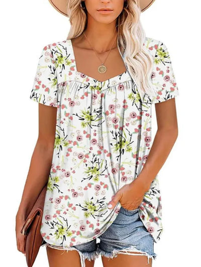 Camiseta Suelta Estampada Cuello Cuadrado Manga Corta para Mujer - Image 8