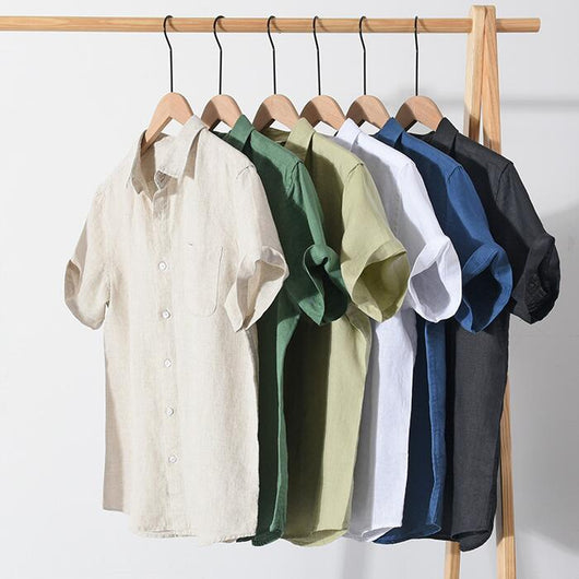 Camisa de Lino Puro para Hombre - Manga Corta Verano - Image 9