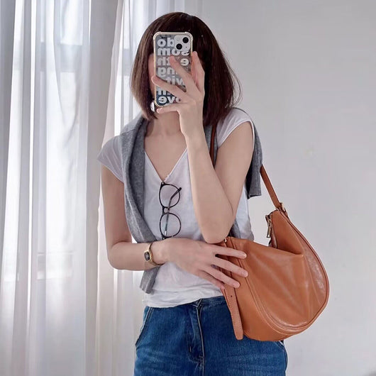 Bolsa de Cuero Vacuno para Mujer - Bandolera Casual de Piel Auténtica
