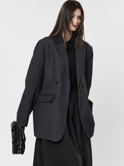 Blazer Casual de Solapa Ancha con Rayas - Silueta Esbelta y Temperamento Refinado - Image 18