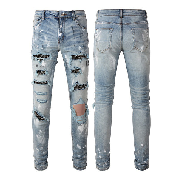 Jeans Retro Stretch con Parches de Diamante - Image 6