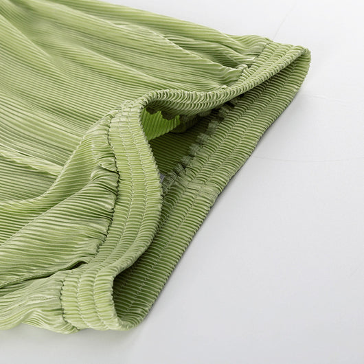 Conjunto Casual: Blusa Verde Manga Corta + Pantalón Plisado Talle Alto - Image 35