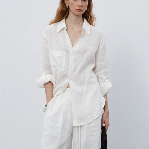 Blusa Lino Blanco Mujer Verano Suelta y Transpirable