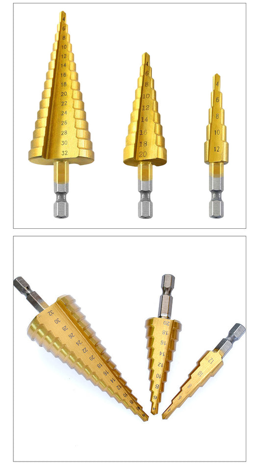 Set de 3 Brocas Escalonadas con Ranuras Rectas para Perforación Profesional - Image 11