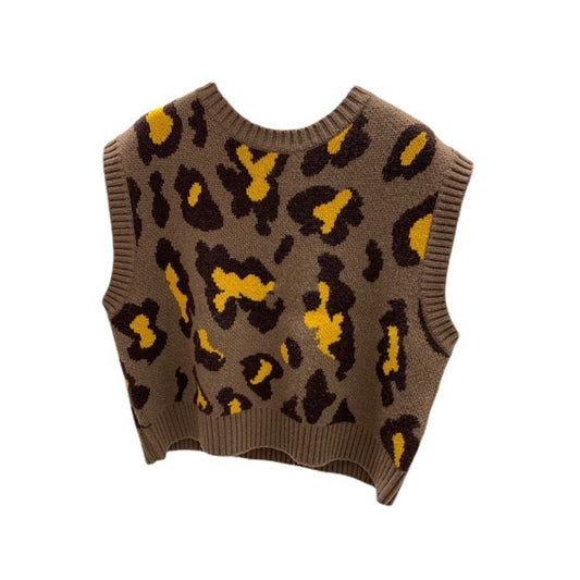 Chaleco Tejido Estampado Leopardo Reductor de Edad para Mujer